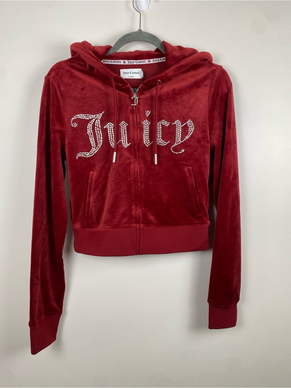 NWT Juicy Couture Women's Red Velour Zip Hoodie Red Dahlia Small